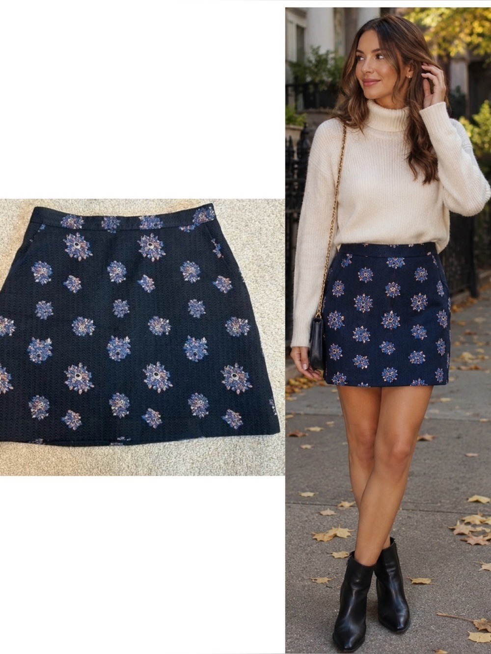 Club Monaco Camissa Silk Navy Floral Jacquard Mini Skirt Size 00
